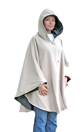 Capa reversible con capucha, con lado polar y lado impermeable, color beige y negro Capa reversible con capucha, con lado polar y lado impermeable, color beige y negro