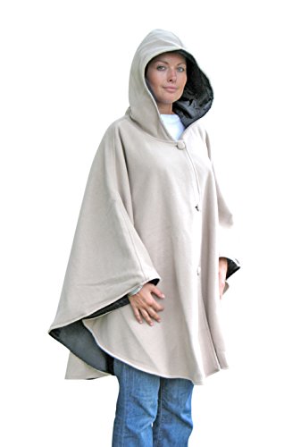 Capa reversible con capucha, con lado polar y lado impermeable, color beige y negro