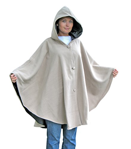 Capa reversible con capucha, con lado polar y lado impermeable, color beige y negro