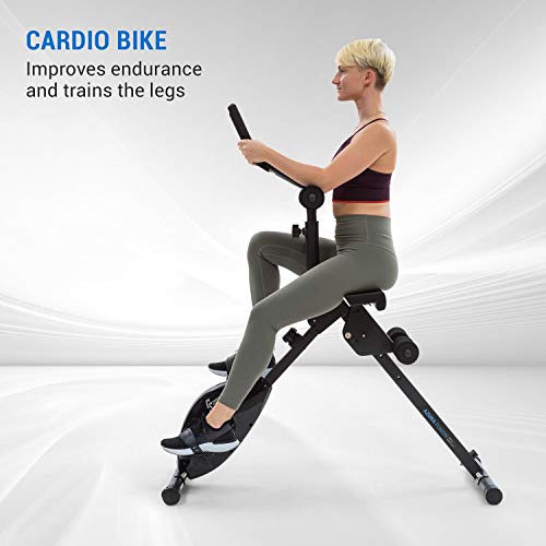 Capital Sports Azura Fusion - Bike Fitness con resistencia magnética, bicicleta estática 3 en 1, bici de cardio/standing, entrenador AB, transmisión por correa, sistema SilentBelt, soporte, negro