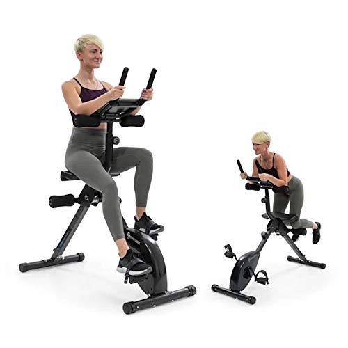 Capital Sports Azura Fusion - Bike Fitness con resistencia magnética, bicicleta estática 3 en 1, bici de cardio/standing, entrenador AB, transmisión por correa, sistema SilentBelt, soporte, negro