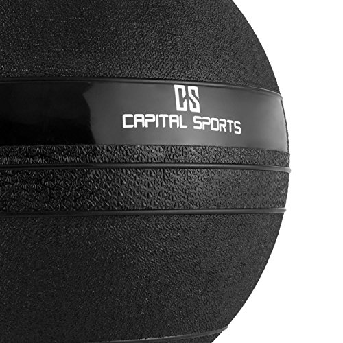 CAPITAL SPORTS Groundcracker Pelota de peso 18kg (Balón medicinal goma, relleno arena y hierro, lanzamientos sin rebote, superficie rugosa antideslizante, entrenamiento fuerza, velocidad, resistencia