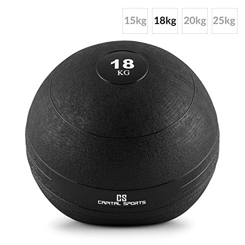 CAPITAL SPORTS Groundcracker Pelota de peso 18kg (Balón medicinal goma, relleno arena y hierro, lanzamientos sin rebote, superficie rugosa antideslizante, entrenamiento fuerza, velocidad, resistencia