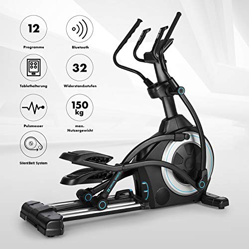 Capital Sports Helix Star UP Bicicleta elíptica Orbital, Apoyo con la aplicación Kinomap, Bluetooth, InclinePro: inclinación a 3 Niveles, Volante de inercia de 25kg, Resistencia de 32 Niveles, Negro