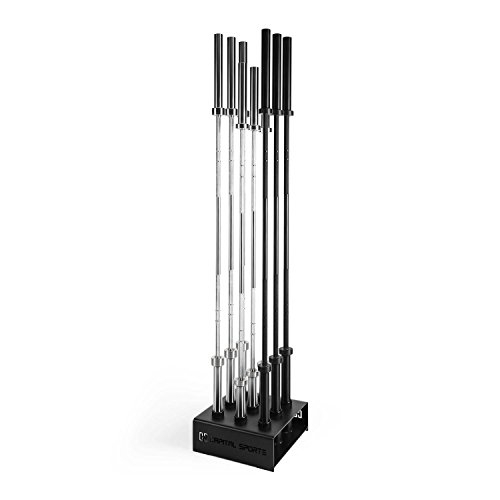 Capital Sports Mountar Soporte de Barras Bar Holder Negro Acero (Almacenaje de Barras de Peso, Capacidad 9X bara olímpica 50mm diámetro, Posible sujeción al Suelo, 27kg Peso)