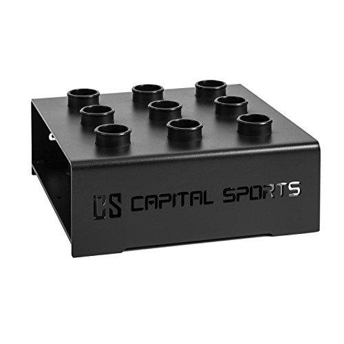 Capital Sports Mountar Soporte de Barras Bar Holder Negro Acero (Almacenaje de Barras de Peso, Capacidad 9X bara olímpica 50mm diámetro, Posible sujeción al Suelo, 27kg Peso) Capital Sports Mountar Soporte de Barras Bar Holder Negro Acero (Almacenaje de Barras de Peso, Capacidad 9X bara olímpica 50mm diámetro, Posible sujeción al Suelo, 27kg Peso)