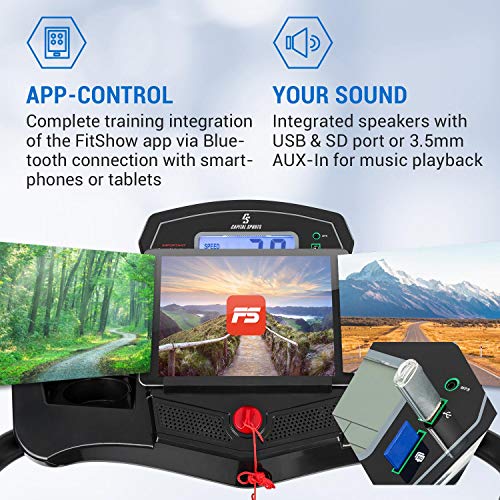 Capital Sports Pacemaker F100 - Cinta de correr, 2 PS de potencia de motor, 3-Level InclineSystem, AutoLubrication System, LowNoise-FX Drive, ordenador de entrenamiento, pulsómetro, Bluetooth, Negro Capital Sports Pacemaker F100 - Cinta de correr, 2 PS de potencia de motor, 3-Level InclineSystem, AutoLubrication System, LowNoise-FX Drive, ordenador de entrenamiento, pulsómetro, Bluetooth, Negro