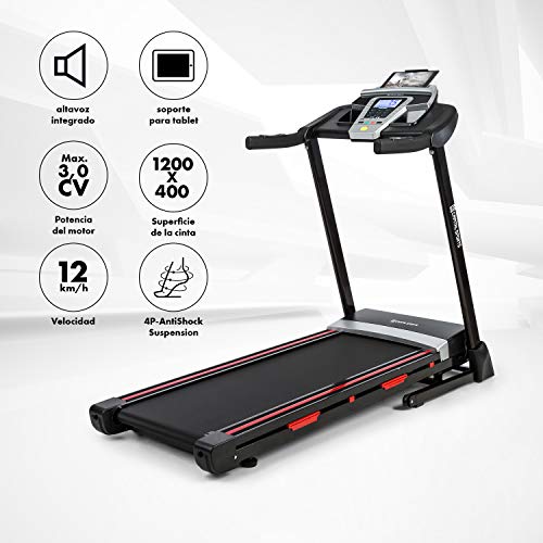 Capital Sports Pacemaker F80 Cinta de Correr - Cinta ergométrica Plana Plegable, 9 programas, Pantalla LCD, Potencia 3 PS, 4P-AntiShock Suspension, Reproductor Multimedia, Altavoces Integrados, Negro