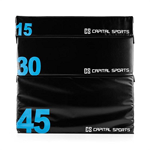 Capital Sports Rookso Soft Caja de Salto - Caja pliométrica, Caja de Salto, Relleno Estable, Alta Densidad, Forro de Vinilo, Resistente, Fácil de Limpiar, Funda en Negro, Set de 3 Cajas