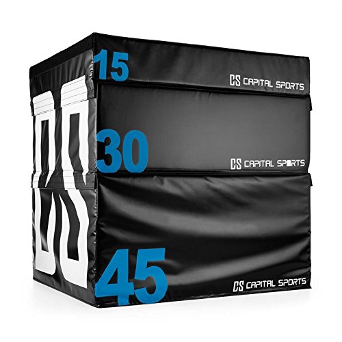 Capital Sports Rookso Soft Caja de Salto - Caja pliométrica, Caja de Salto, Relleno Estable, Alta Densidad, Forro de Vinilo, Resistente, Fácil de Limpiar, Funda en Negro, Set de 3 Cajas