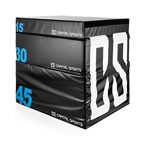 Capital Sports Rookso Soft Caja de Salto - Caja pliométrica, Caja de Salto, Relleno Estable, Alta Densidad, Forro de Vinilo, Resistente, Fácil de Limpiar, Funda en Negro, Set de 3 Cajas