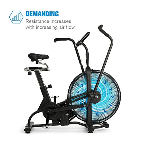 Capital Sports Strike Bike - Bicicleta estática, Cardioentrenador, Ventilador de Resistencia, Ordenador Integrado, Bluetooth, Altura y Fondo Ajustables, Soporte Tableta, Peso máx: 150Kg, Negro