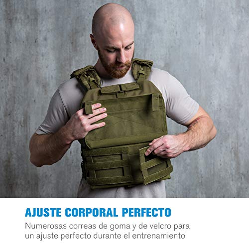 CapitalSports Battlevest 2.0 - Chaleco lastrado, Cintas Velcro, Acolchado, Malla Interior, Cable desenganche rápido, Mango Arrastre, Transpirable, 2 Pesas Acero, 2 x 8,75 lbs, Verde