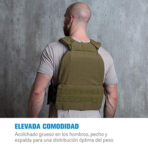 CapitalSports Battlevest 2.0 - Chaleco lastrado, Cintas Velcro, Acolchado, Malla Interior, Cable desenganche rápido, Mango Arrastre, Transpirable, 2 Pesas Acero, 2 x 8,75 lbs, Verde