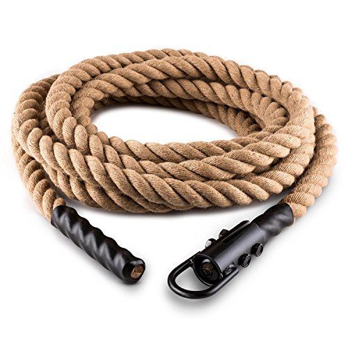 CapitalSports Capital Sports Power Rope H4 Cuerda de Batalla con Gancho (4m 3,8cm, Cuerda cáñamo, Entrenamiento Funcional Fitness)