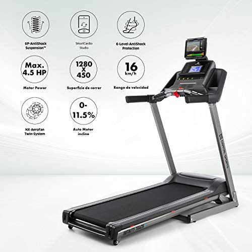 CapitalSports Infinity Track 2.0 - Cinta de Correr, Potencia de 5 HP, Interfaz Bluetooth, Aplicación Kinomap, Pantalla LCD, Gris