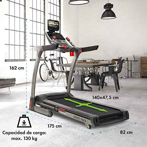 CapitalSports Infinity Track 4.0 - Cinta de Correr, 5,5 PS de Potencia, Bluetooth, Aplicación Kinomap, Suspensión AntiShock, Pantalla LCD, 36 programas, 3 Modos, Gris