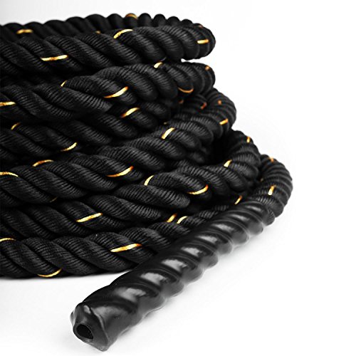 CapitalSports Monster Rope Cuerda Cross-Training (15 Metros Longitud, 3,8 cm diámetro, Nailon, Cabo Triple, Extremos con Funda termoretráctil Evita Quemaduras) - Negro