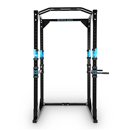 CapitalSports Tremendour - Power Rack, Jaula de musculación, Gimnasio en casa, Cable de tracción, Pesos, Agarre múltiple, dominadas, Flexiones, Brazos, piernas, Press banca, Azul