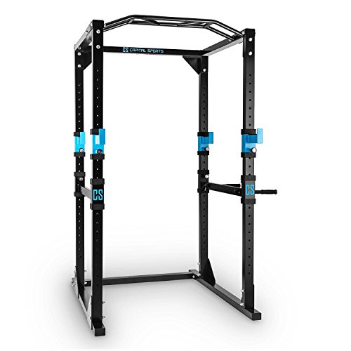 CapitalSports Tremendour - Power Rack, Jaula de musculación, Gimnasio en casa, Cable de tracción, Pesos, Agarre múltiple, dominadas, Flexiones, Brazos, piernas, Press banca, Azul