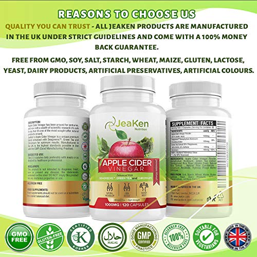 CAPSULAS VINAGRE DE MANZANA - Uno de Los Mejores Quemagrasas de Grasas - Quema Grasas Potente y Rapido - Con Seagreens, Té Verde y Cromo - 120 Cápsulas de Fat Burner Para Dosis Diaria de 1000 mg