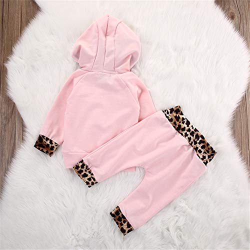 Capucha para Bebé Niñas Rayas Florales Conjunto de 2 Piezas Sudaderas con Bolsillo Superior + Pantalones Largos (3-6 Meses, Rosa)