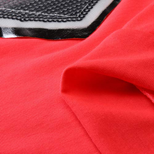 Caramelo de Mujer Fluorescente Cuello Redondo Manga Larga Corazón Camiseta de Lentejuelas Casual Elegantes Blusa Delgado Sudadera Camiseta Oficina Camisa riou