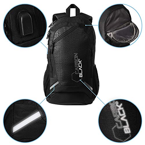 CarbonBlack Mochila Deportiva Resistente al Agua, Bolsa para Gimnasio Apta para Portátil, Bolsa de Viaje Hecha a Partir de Botellas de Plástico Recicladas