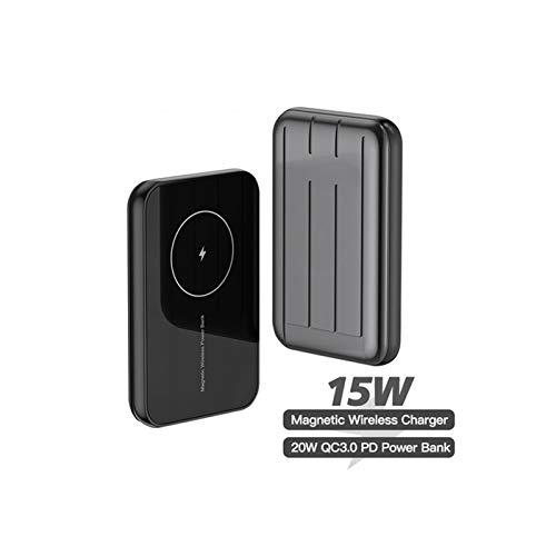 Cargador portátil, Banco de Potencia 5000mAh 15W MAX Fast Wireless Cargando Power Bank QC 3.0 & PD 20W Paquete de baterías externas Compatible iPhone 12/12 Mini/Pro/MAX (A1271) (Color : Black)