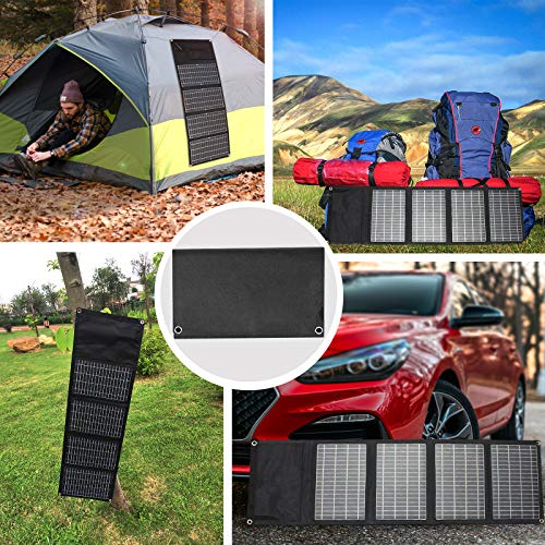 Cargador solar plegable 28W panel solar 2 puertos USB 1 puerto DC portátil impermeable QC3.0 cargador solar de carga rápida para camping, teléfonos móviles, banco de energía