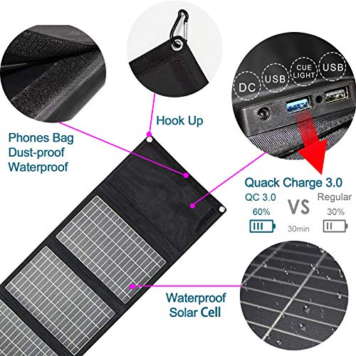 Cargador solar plegable 28W panel solar 2 puertos USB 1 puerto DC portátil impermeable QC3.0 cargador solar de carga rápida para camping, teléfonos móviles, banco de energía Cargador solar plegable 28W panel solar 2 puertos USB 1 puerto DC portátil impermeable QC3.0 cargador solar de carga rápida para camping, teléfonos móviles, banco de energía