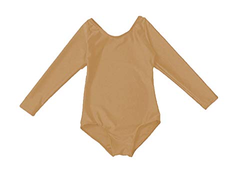 Carnavalife Maillot Ballet Danza Niña de Manga Larga y Cuello Redondo (Beige, 12 años)