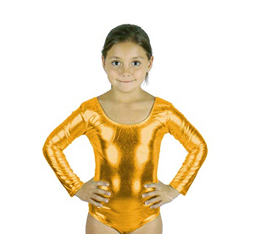 Carnavalife Maillot Ballet Danza Niña de Manga Larga y Cuello Redondo (Dorado, 4-6 años)