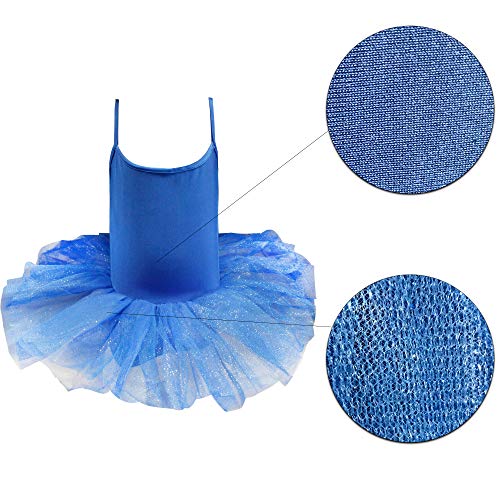 Carnavalife Maillot de Ballet Danza Niña Elástica con Falda Tutu de Tirantes Finos (Azul, 7-9 años)