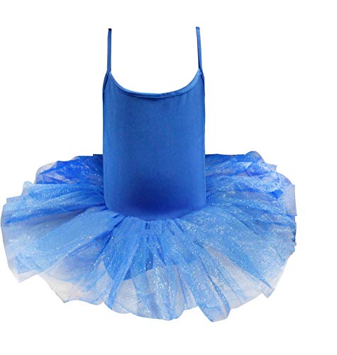 Carnavalife Maillot de Ballet Danza Niña Elástica con Falda Tutu de Tirantes Finos (Azul, 7-9 años)
