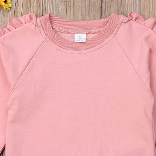Carolilly - Conjunto de 2 sudaderas de manga larga con volante y pantalón de vaquero flexible (de 1 a 6 años) rosa 2-3 Years Carolilly - Conjunto de 2 sudaderas de manga larga con volante y pantalón de vaquero flexible (de 1 a 6 años) rosa 2-3 Years