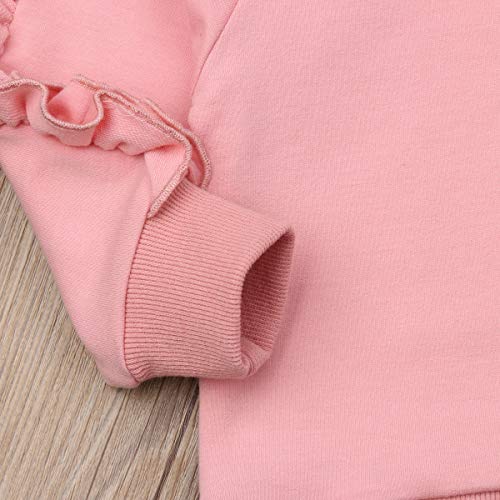 Carolilly - Conjunto de 2 sudaderas de manga larga con volante y pantalón de vaquero flexible (de 1 a 6 años) rosa 2-3 Years Carolilly - Conjunto de 2 sudaderas de manga larga con volante y pantalón de vaquero flexible (de 1 a 6 años) rosa 2-3 Years