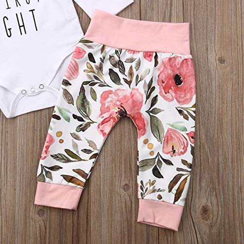 Carolilly - Conjunto de 4 piezas de ropa de bebé con letras de manga larga + pantalones florales + diadema + gorro de algodón para niña Love 0-6 meses