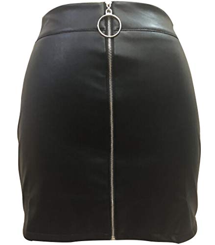 Carolilly Minifalda de Mujer con Cremallera Falda de Cintura Alta Lápiz Corto Elegante Moda (Negro, XL)