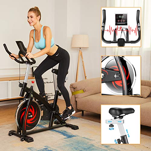 CAROMA Bicicleta Estaticas Ejercicio en Casa, Bici Spinning Bicicletas Estaticas Magnetica Pantalla LCD Altura Ajustable Fitness Interior (Sin APP, Negro 1)