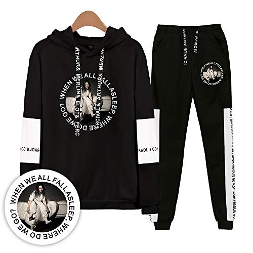 CARPDUT Billie Eilish Unisex con Capucha y Fondos Conjunto Gimnasio Fitness Sport de Manga Larga Sudadera y Pantalones Largos Conjunto (Color : Black A, Size : XXXXL)