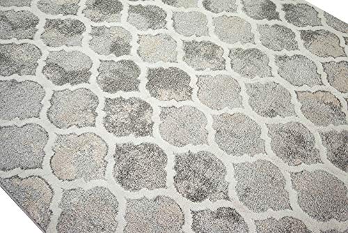 CARPETIA Alfombra diseñador Alfombra Moderna patrón marroquí Gris Crema Größe 80x150 cm