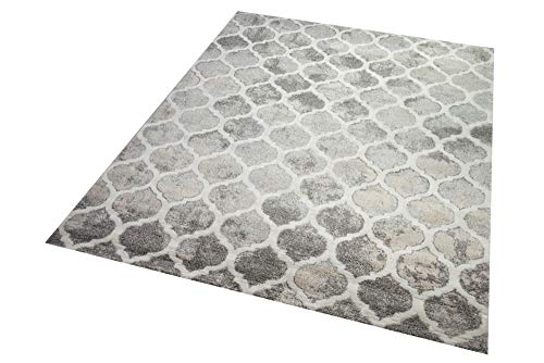 CARPETIA Alfombra diseñador Alfombra Moderna patrón marroquí Gris Crema Größe 80x150 cm