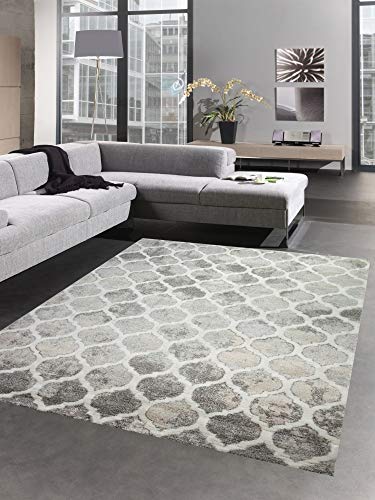 CARPETIA Alfombra diseñador Alfombra Moderna patrón marroquí Gris Crema Größe 80x150 cm