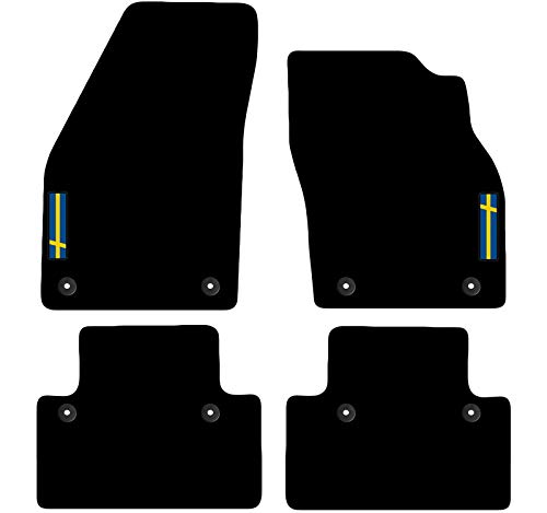 Carsio L177-CARP-CUT-1327-(39 x 8) Alfombrillas a Medida para Coche con Logotipo, 8 Clips para Adaptarse – Volvo S40 2004 a 2012, Color Negro