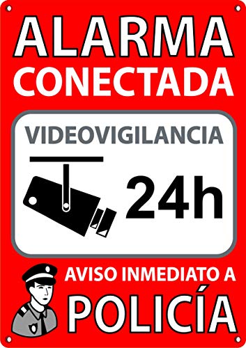 Cartel Alarma Conectada A5 Interior/Exterior | Placa Disuasoria PVC Flexible, Cartel Aviso a Policía, 21x15 cm Rojo Cartel Alarma Conectada A5 Interior/Exterior | Placa Disuasoria PVC Flexible, Cartel Aviso a Policía, 21x15 cm Rojo