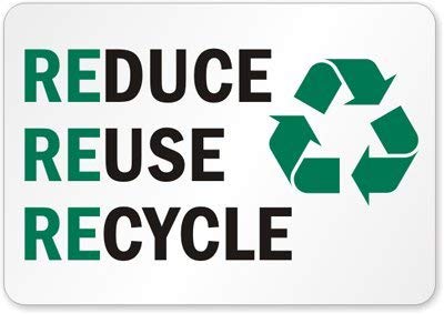 Cartel de Reciclaje de Reuse Reduce (con gráfico), de Aluminio (Reciclado), 14 x 10 Pulgadas