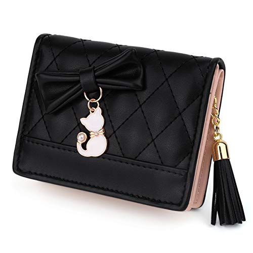 Cartera de Mujer - UTO Monedero Pequeño de Cuero Sintético con Adorno Gato Lindo Borla Gran Capacidad Tarjetas Móvil Bolsillo de Cremallera para Monedas