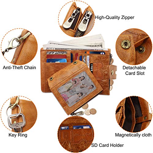 Cartera Hombre Monedero de Cuero con RFID Bloqueo Billetera Piel Hombre y Monedero con Cremallera, Billeteras Bifold Hombres 16 Ranuras para Tarjetas Carteras para Hombre con Cadena (Marrón Claro) Cartera Hombre Monedero de Cuero con RFID Bloqueo Billetera Piel Hombre y Monedero con Cremallera, Billeteras Bifold Hombres 16 Ranuras para Tarjetas Carteras para Hombre con Cadena (Marrón Claro)