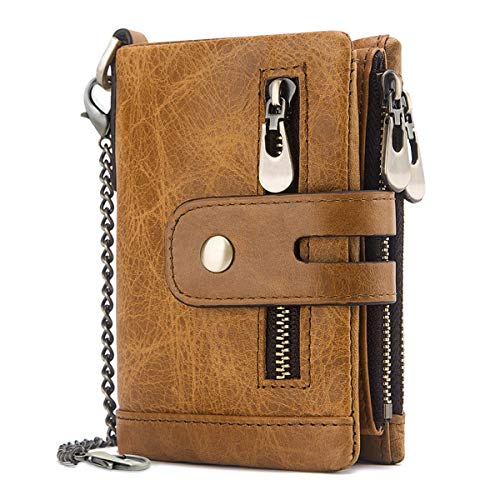 Cartera Hombre Monedero de Cuero con RFID Bloqueo Billetera Piel Hombre y Monedero con Cremallera, Billeteras Bifold Hombres 16 Ranuras para Tarjetas Carteras para Hombre con Cadena (Marrón Claro) Cartera Hombre Monedero de Cuero con RFID Bloqueo Billetera Piel Hombre y Monedero con Cremallera, Billeteras Bifold Hombres 16 Ranuras para Tarjetas Carteras para Hombre con Cadena (Marrón Claro)